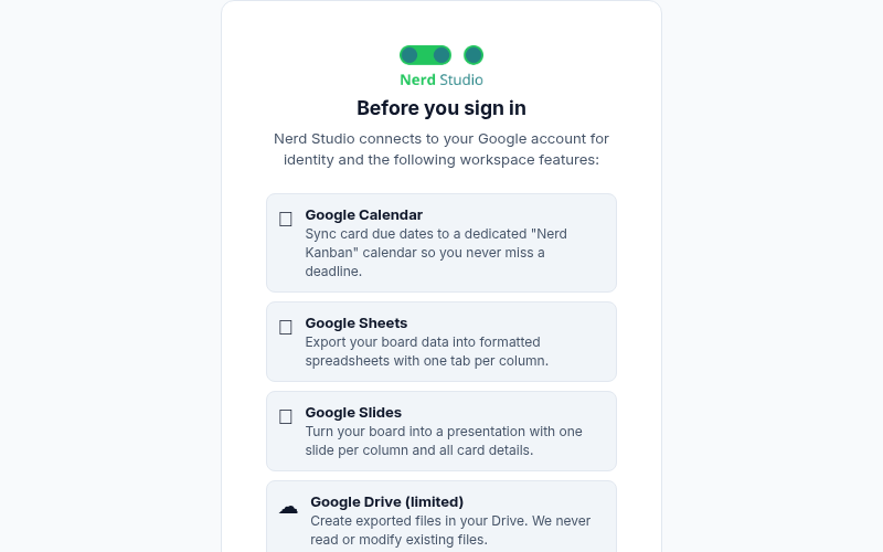 Nerd Board — Kanban, Table, and Timeline views
